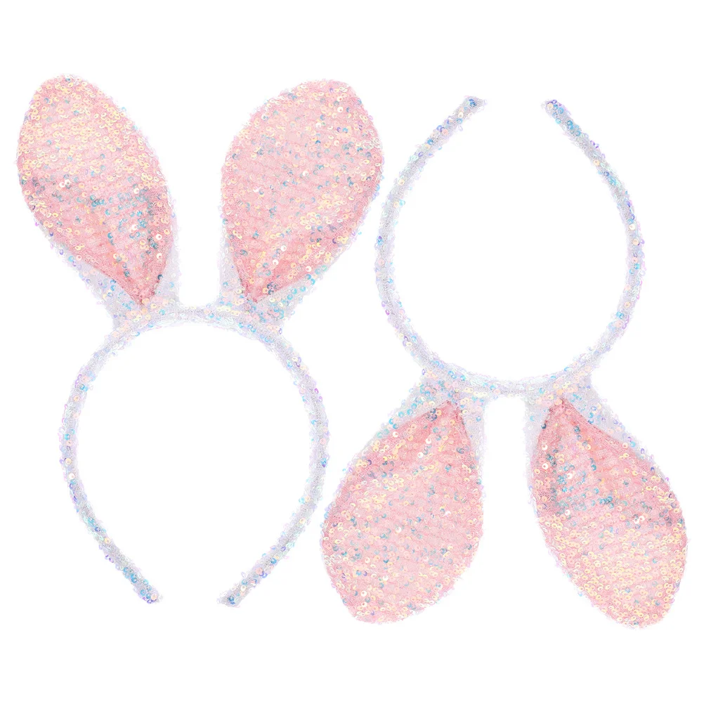 

2 шт., повязка на голову с заячьими ушками, розовая повязка на голову с блестками, милый кролик, пасхальная вечеринка, аксессуары для волос для девочек и женщин, розовая повязка на голову с блестками