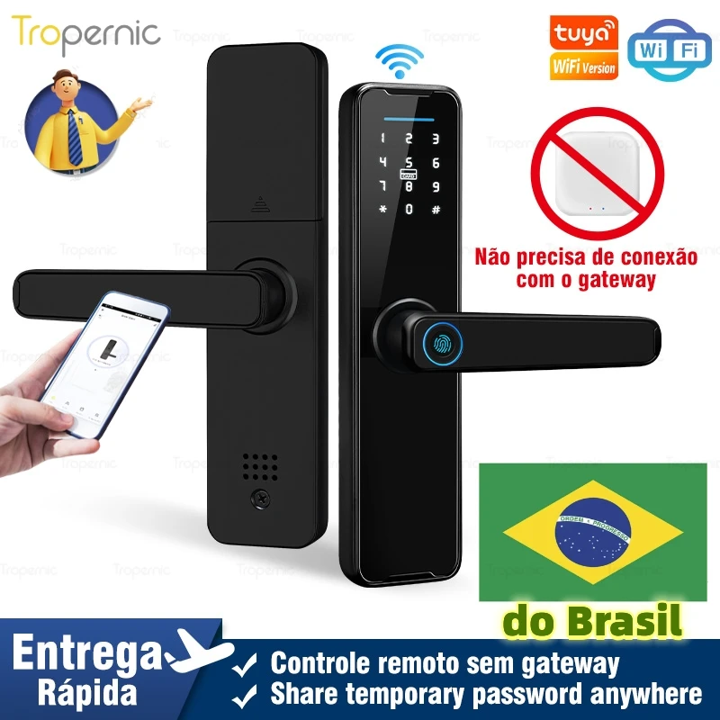 K7 pro+ Biometric Fingerprint Password Card Door Lock Black Smart Lock Tuya App WIFI Remote Unlocking Keyless Lock Electronic