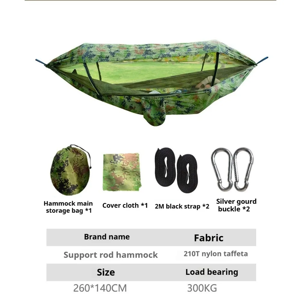 Outdoor Quick Open Nylon Fabric Anti-Rollover Swing Bed Portable Camping Leisure Hammock with Mosquito Net for Garden Backyard