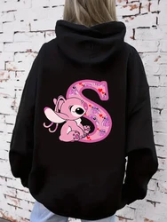 Kawaii Stitch 26. Angielski alfabet bluza z kapturem z długim rękawem Y2k ubrania słodki anioł bluzy z kapturem odzież damska bluza z kapturem damski sweter z kapturem