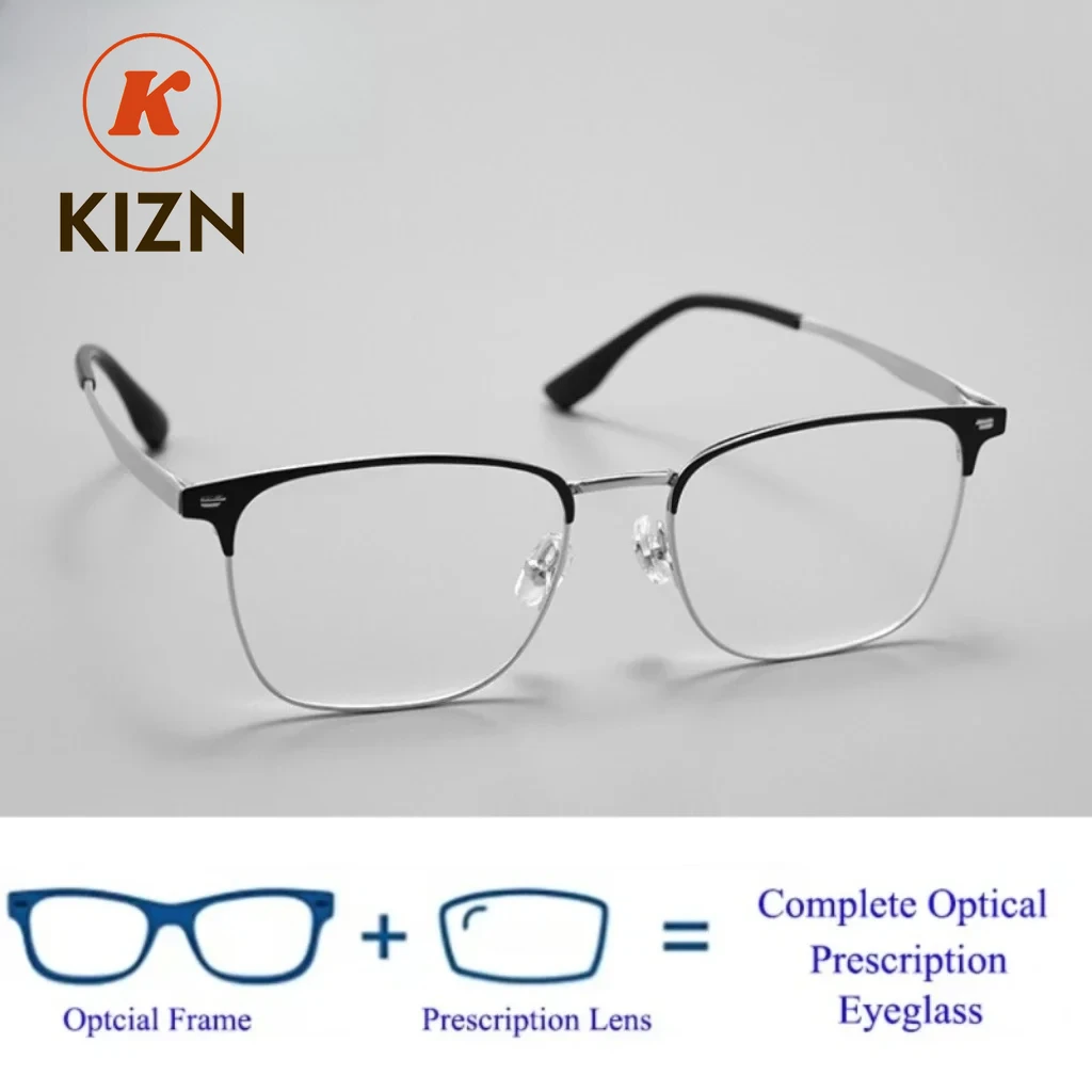 

Мужская модная оправа из чистого титана с линзами, меняющими цвет, и прогрессивными линзами, защищающими от синего света.