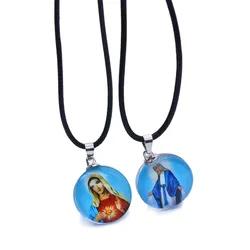 QIGO St. Mary of the Father Icon Pendant Necklace Ornaments Church Gifts Rope Choker Chain
