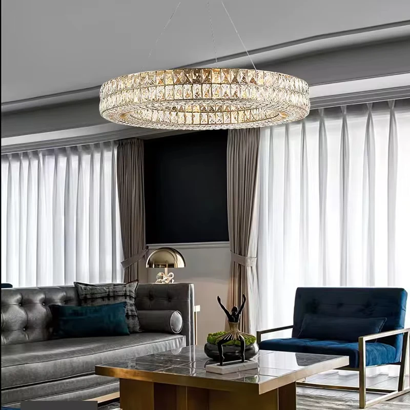 

Chandelier Postmodern Ring Luxury LED Crystal Dimmable Hanging Lamp With Remote Control for Dinning Table Indoor Home Decor