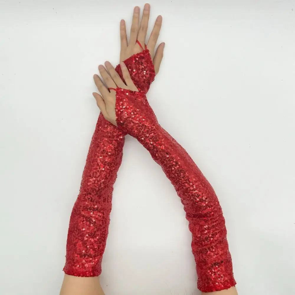 Fashion Fingerless Sequins Gloves Creative Reflective Women Cosplay Gloves Shiny Comfortable Creased Long Gloves Nightclub Stage
