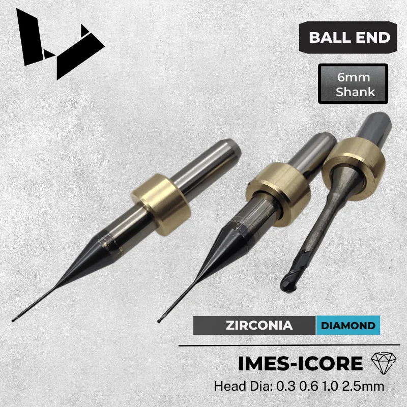 Набор сменных фрез с алмазным покрытием для циркониевых резцов (вал 6 мм), 0,6 мм, 1,0 мм, 2,5 мм