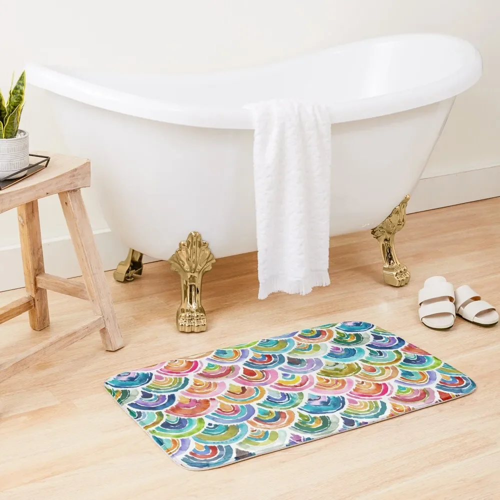 

STRANGEBOW Rainbow Scallop Deep Bath Mat Bathroom Shower Absorbent Rug Modern Bathroom Accessories Mat