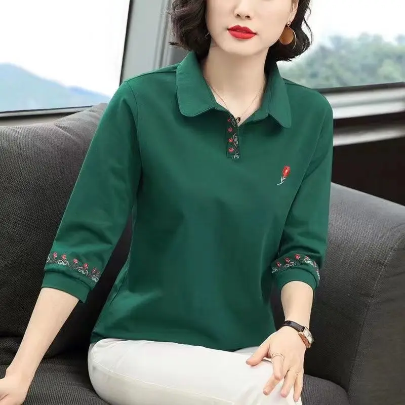 قميص نسائي صيفي فضفاض للتخسيس 3/4 كم من القطن