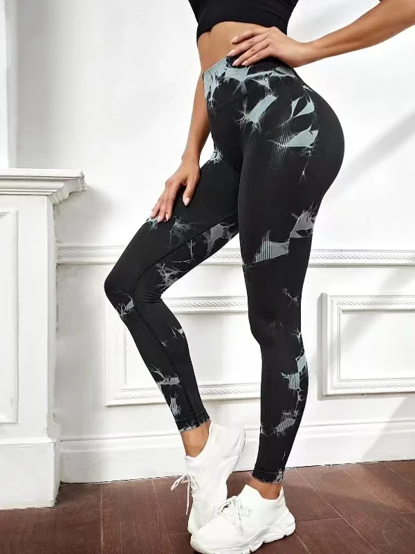 Damen-Leggings mit Batikmuster, neun Zehntel, hohe Taille, Yogahose, weich, dehnbar, Workout-Laufhose, atmungsaktiv, bequem – Detail 24