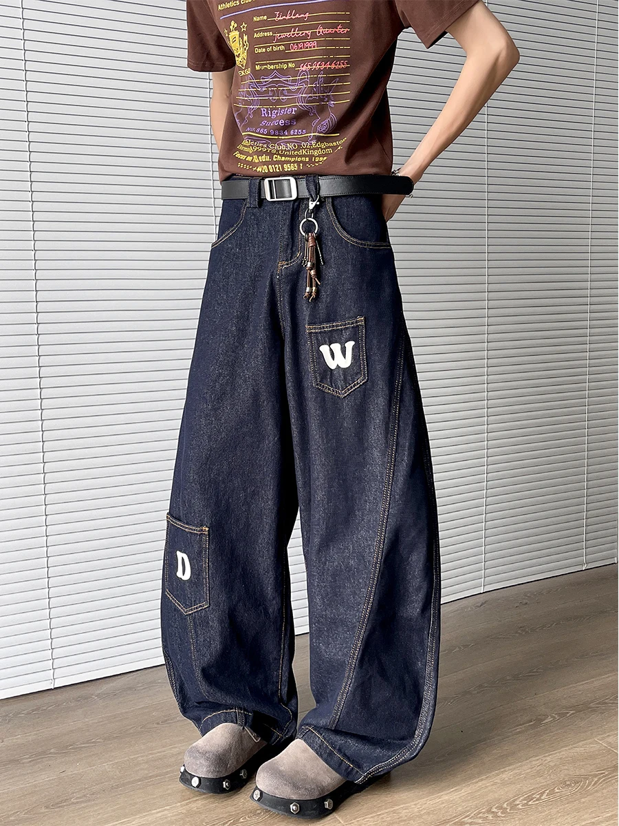 

Модные мужские джинсы в американском стиле с вышивкой, весенние свободные широкие брюки с нашивками и пэчворком, повседневные джинсы