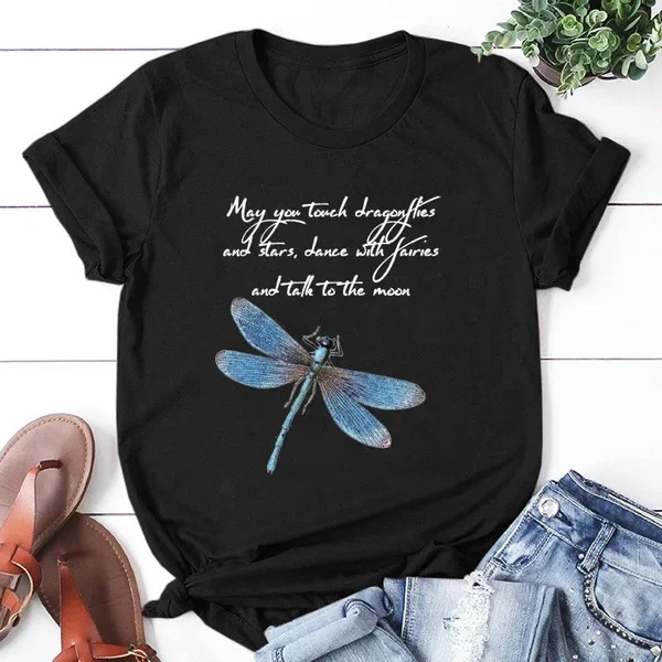 Cross-Border Wish Ebay Amazon Letter Butterfly Print Kurzarm-T-Shirt für Männer und Frauen Street Style Baumwolle Rundhals-Top