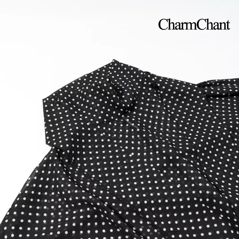 CharmChant Women's Sheer Polka Dot Chiffon Oversized Shirt & Maxi Skirt 2 Piece Set Spring 2026 Retro Elegant Chic Party Outfits view 6