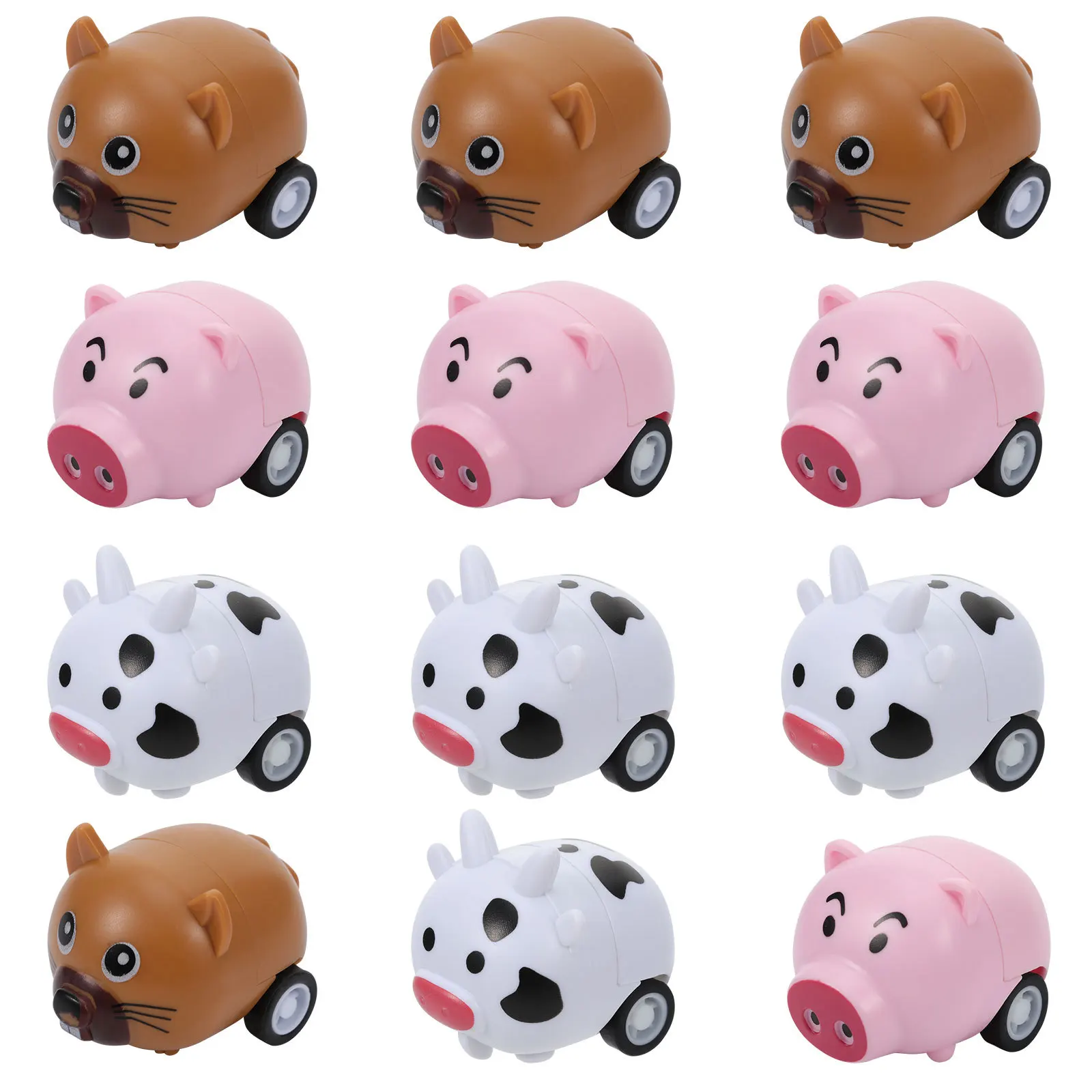 12-delige mini dieren pullback auto's set kleurrijke educatieve push-go-voertuigen voor peuters pull-back voertuig mini-auto's