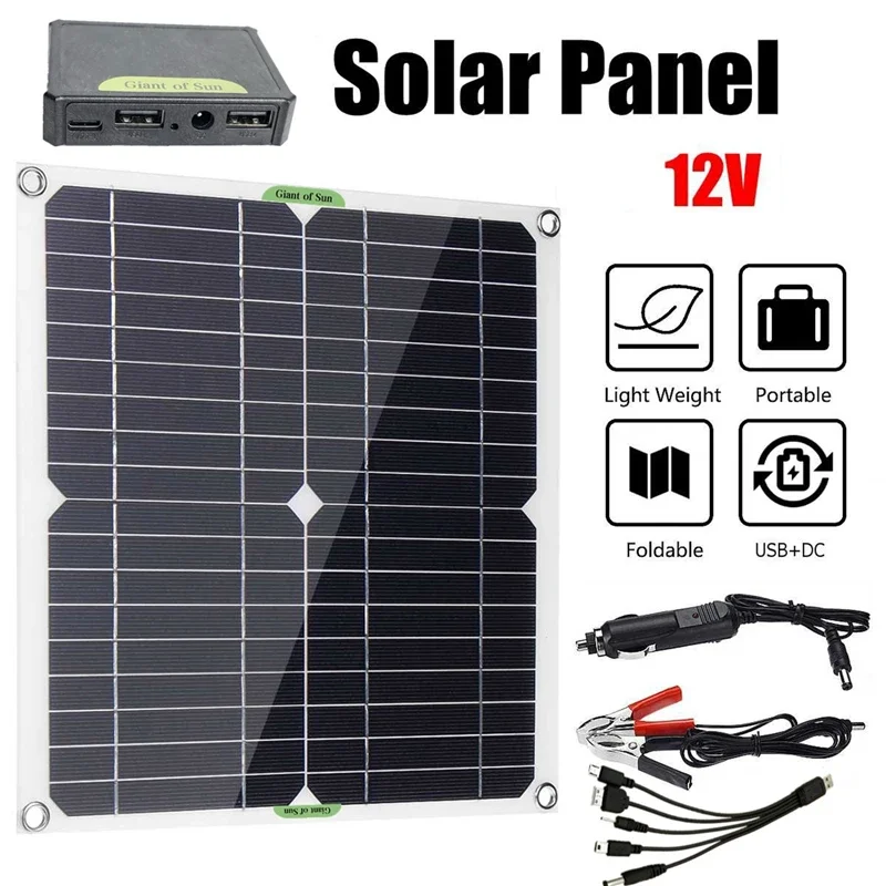 200W 12V Solar Panel Kit Portable USB Solar Cell With 100A Solar Controller Power Bank For Phone Outdoor Cycling Hiking Camping