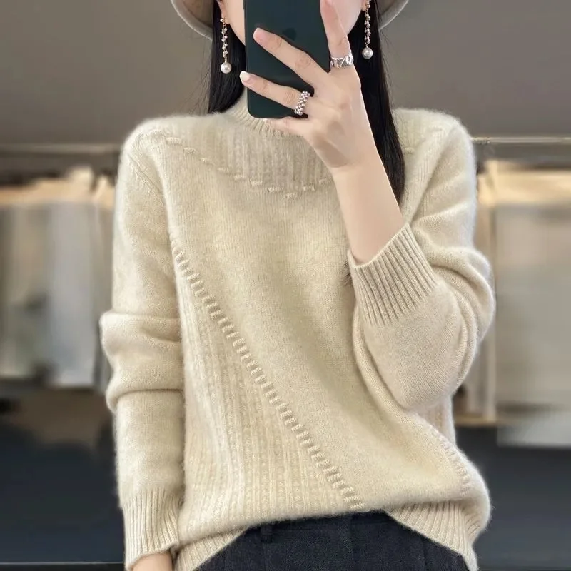 Women Autumn Winter Turtleneck Sweater Elegant Slim Solid Ribbed Knitted Cashmere Jumpers Female Long Sleeve Pullover Knitwear