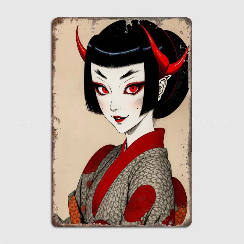 Devil Girl Printed Metal Plaque, Vintage Style Ideal for Wall Decoration in Room, Hallway, Bar, Restaurant