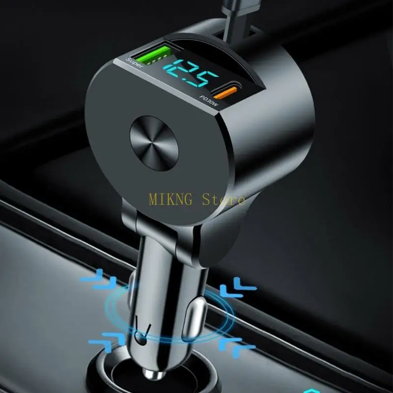 Adaptador carga automóviles multifuncional con salida triple que puede extender cable Tipo C Mejor venta