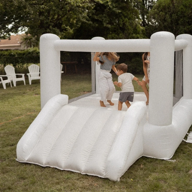 

Inflatable Mini Bouncy Castle Kids Soft Play White Bounce House With Slide Party With Blower