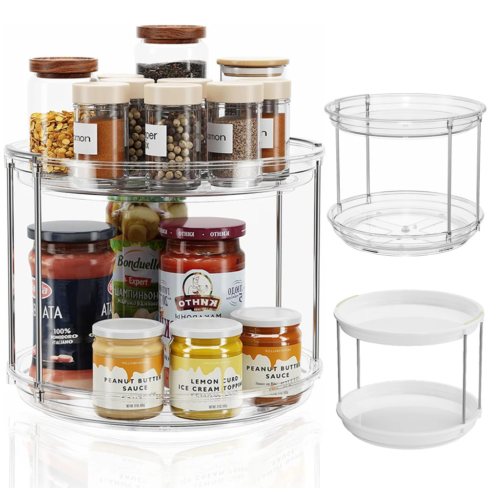 Drehbarer Gewürzregal-Organizer mit 2 Etagen, 24 cm Lazy Susan-Drehteller für Schrank und Arbeitsplatte, Mehrzweck-Küche, Speisekammer, Badezimmer