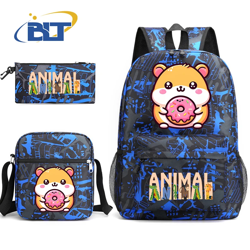 Cute Fruit Animal Print Student Backpack Set, Youth Shoulder Bag, Lápis Bag, Presente para crianças, 3 pcs