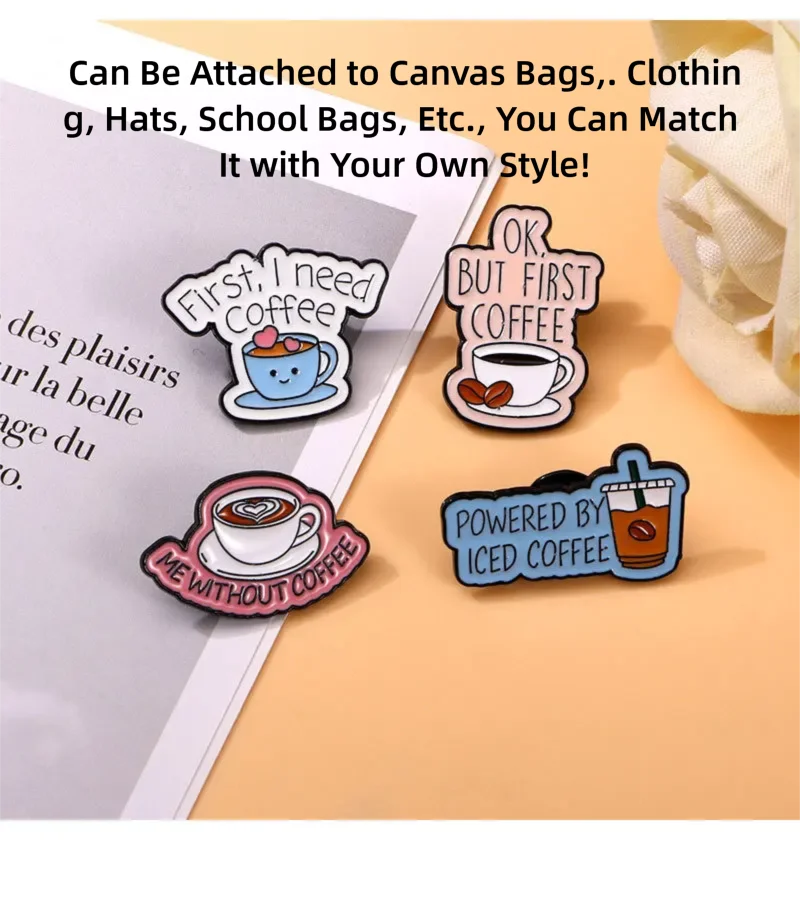 

Heye English Alphabet Coffee Cute Clothing Hat Bag Pencil Case Decorative Badge Brooch Embroidery Pin Decoration Gift Set of 4