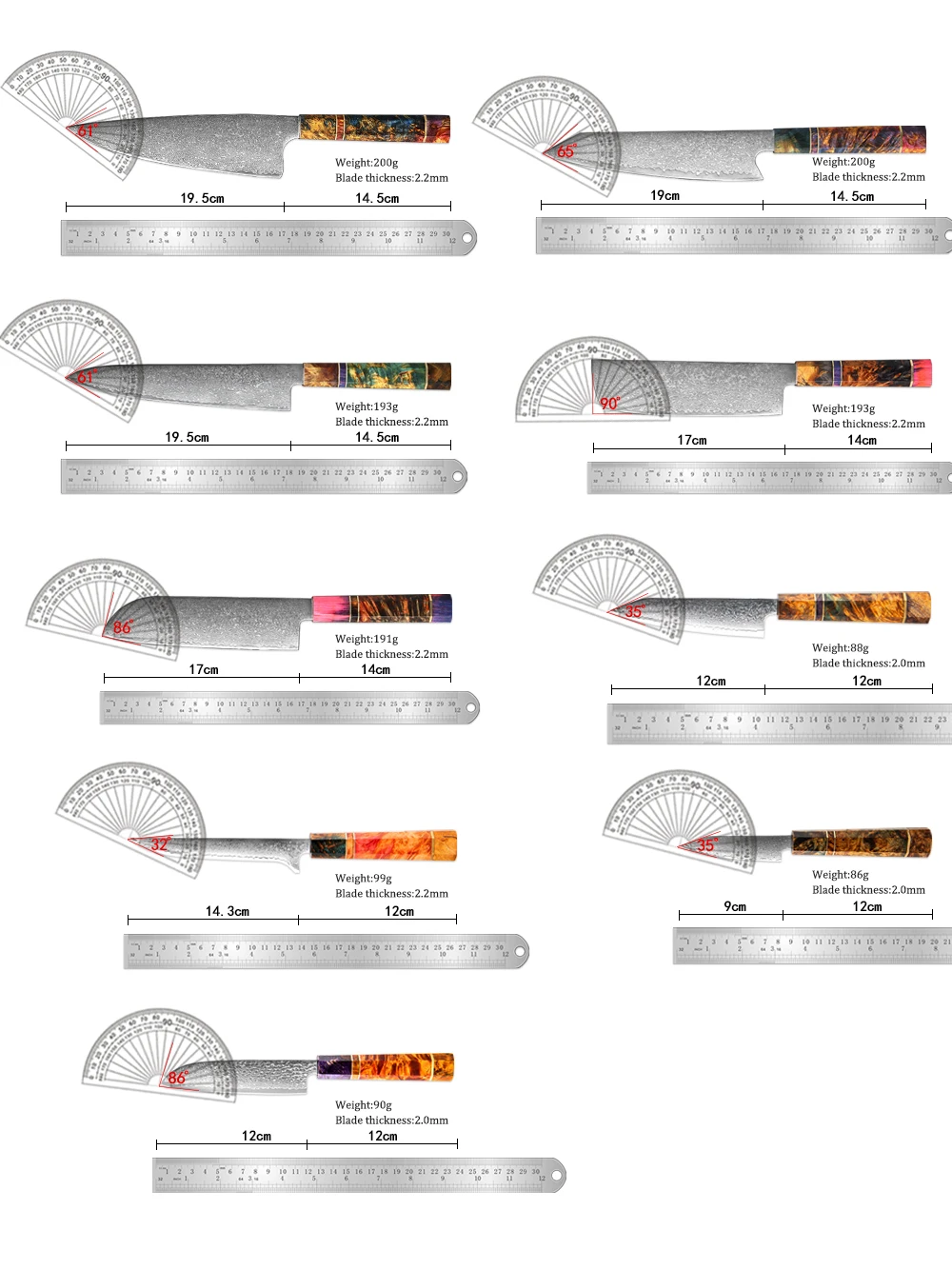 Imagem -02 - Xituo Japonês Damasco Facas de Aço Conjunto 2-9 Peças Solidificado Punho de Madeira Nakiri Facas Chef Santoku Faca de Cozinha Cutelo Faca