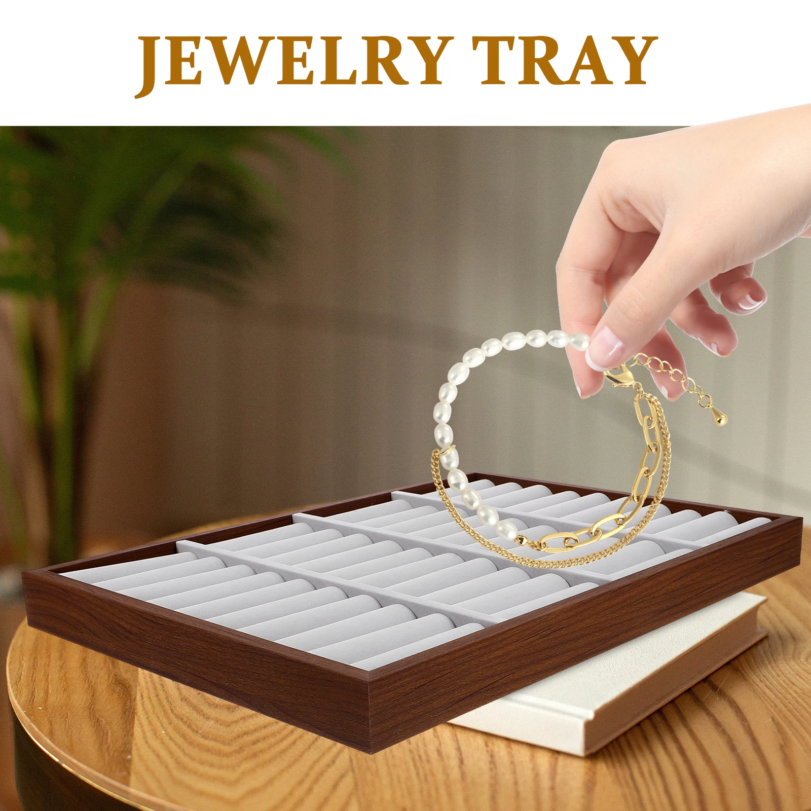 

Wooden Jewelry Tray Compartments Earring Ring Storage Organizer Display Dish Lightweight Natural Material Travel