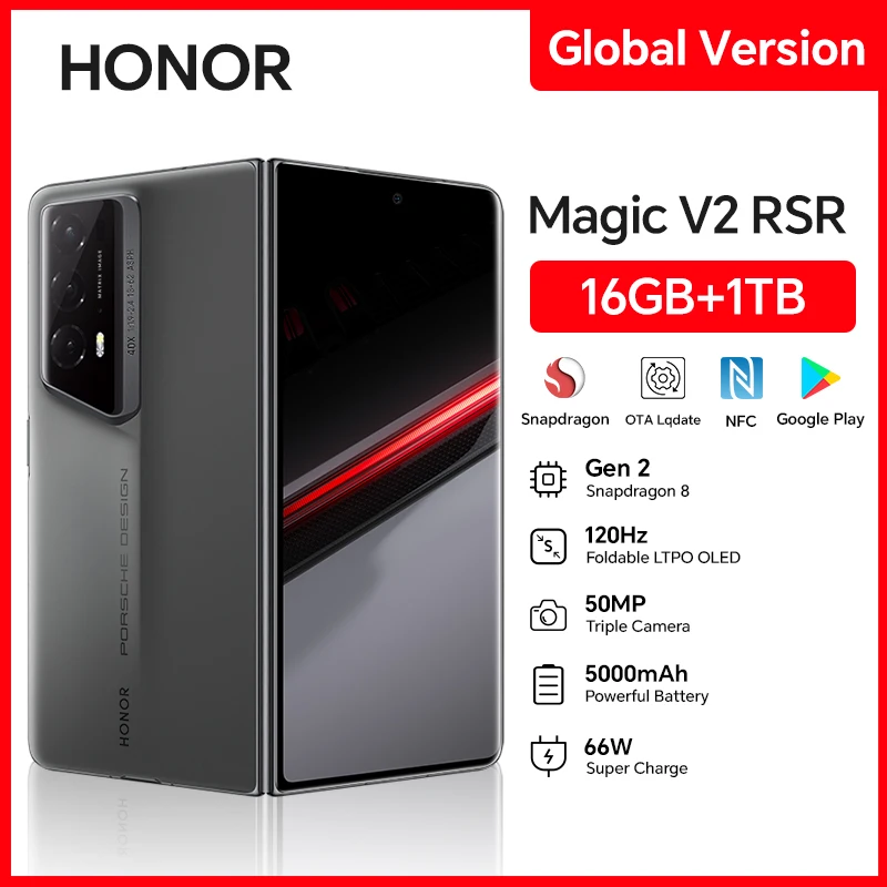 HONOR Magic V2 RSR, 16GB+1TB, 7.92” Foldable OLED Screen, Dual SIM, 50MP Camera, Fast Charging, 5G Android Phone