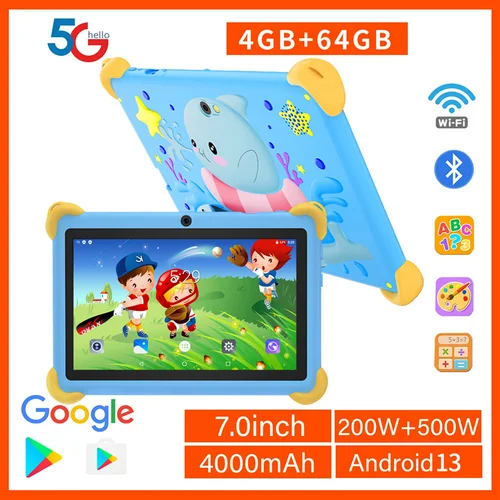 Imagen 1 del producto Nuevo 7 pulgadas 5G Pad patrón de dibujos animados tabletas para niños Android aprendizaje educación Tablet PC funda protectora a prueba de niños tableta 4000mAh