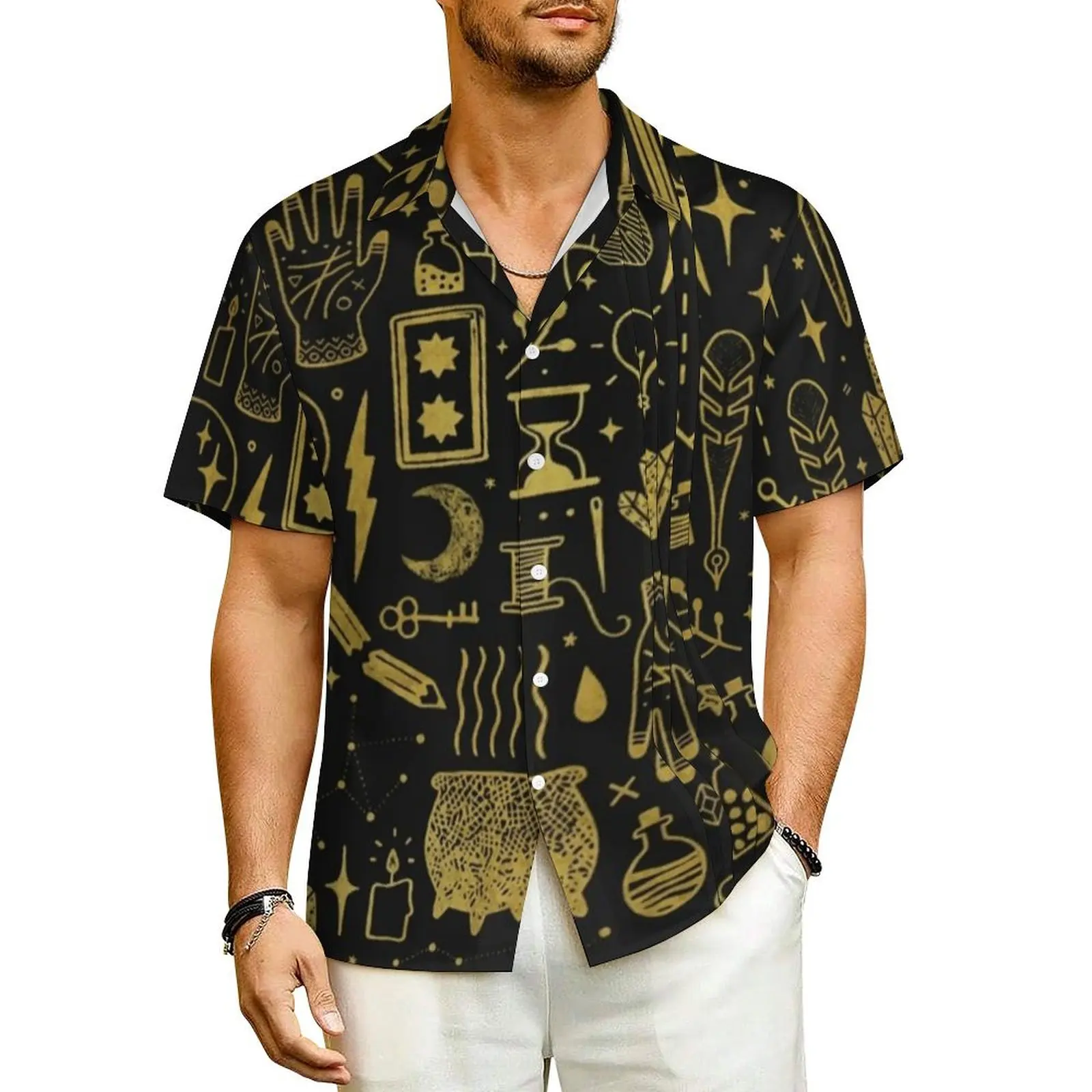 

Hawaiian Shirt Vacation Witch Magic Blouses Spooky Halloween Elegant Casual Shirts Men Short Sleeve Streetwear Plus Size Clothes