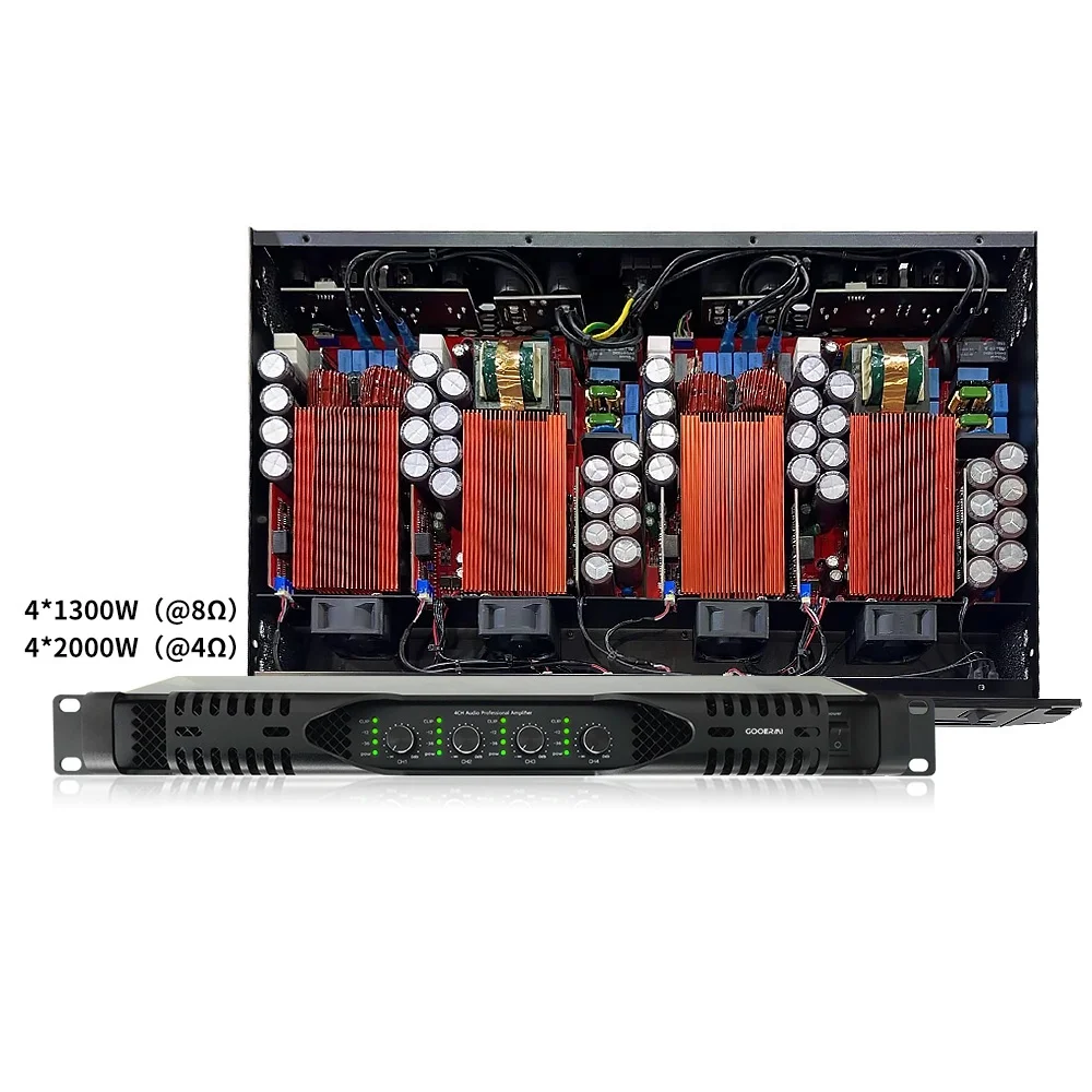 

MIA-DZ1300 4*2000W*4Ω 1U Digital Amplifier 4*2000W 4 Channel Power Amplifier Stereo Sound System Pro Audio Class D Amplifier