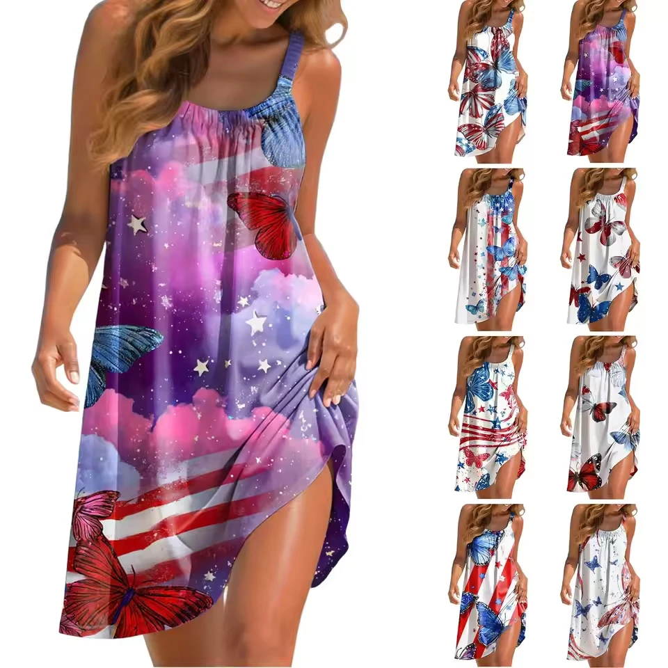 

Lady 250th Anniversary Casual Short Sleeved Bralette Dress Beach Dress Beach Baggy Sundress Fashion Youth Female Top
