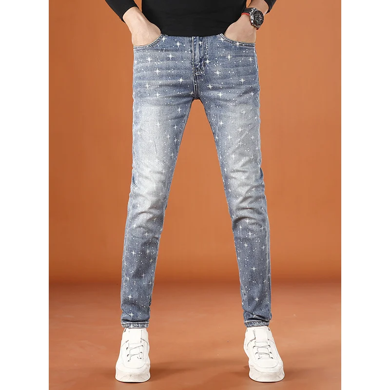 Pantaloni stampati alla moda di fascia alta da uomo2025 Jeans retrò casual elasticizzati alla moda autunno e inverno