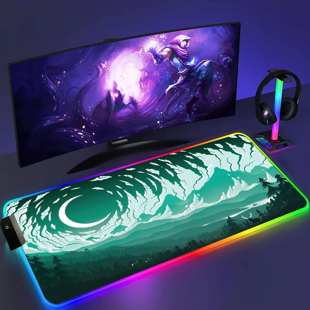 Desk Mat Rgb Mousepad Minimalist Forest Moon Night Mause Pad Anime Mouse Pad Kawaii Pc Gamer Office Accessories Computer Table