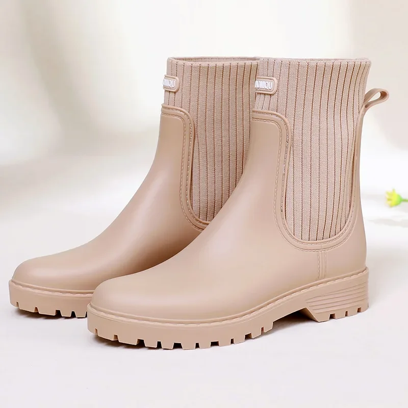 Bottes de pluie à plateforme pour femmes, bottes de travail confortables, bottes de pluie côtelées non aldes, mode extérieure, été, nouveau, 2023