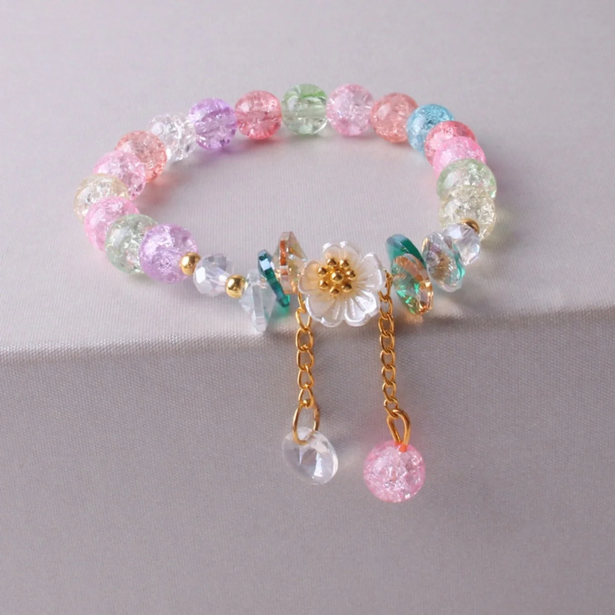 Exquisite Resin Daisy Flower Crystal Beaded Bracelets For Women Men Trendy Sweet Floral Elastic Bangles Wedding Party Jewelry