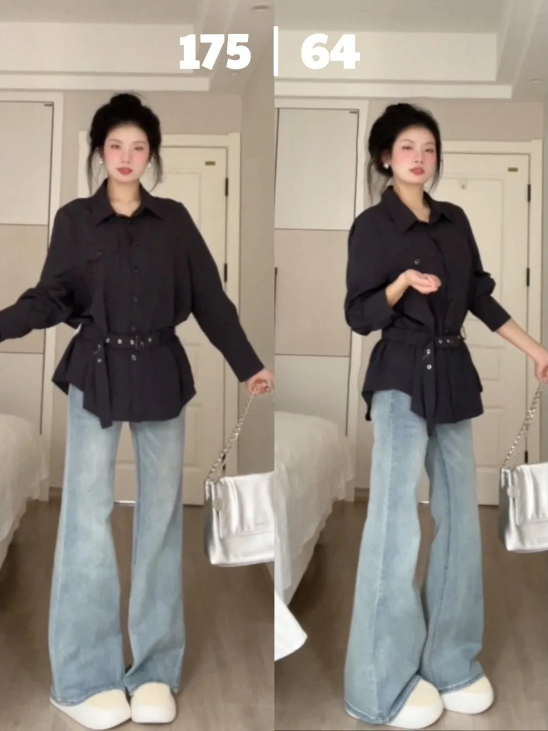 

Retro Slim Fit Women's Ne Long Sve irt Belted Waist Tapered Outerwear Spring 2026 New Sle Cotton Polyester Blend