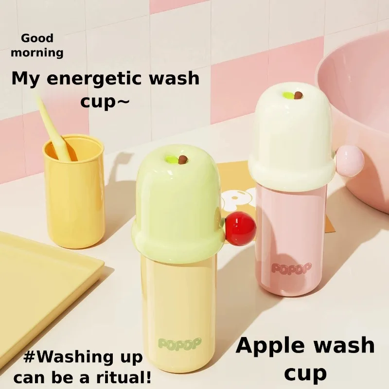 3-in-1 Apple Shaped Travel Toothbrush Cup, Portable Toothpaste Storage Rinsing Cup for Business Trip Camping Bathroom Supplies