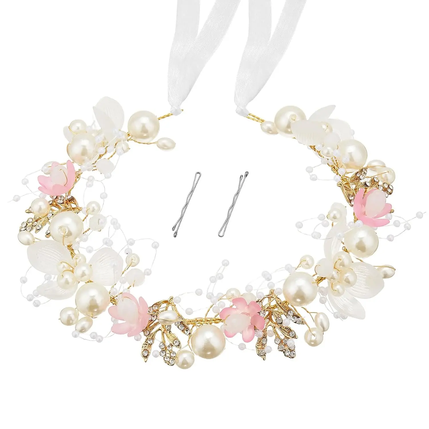 

Handmade Flower Girl Headpiece, Pearl & Crystal Princess Hair Accessory for Wedding, First Communion, Style6