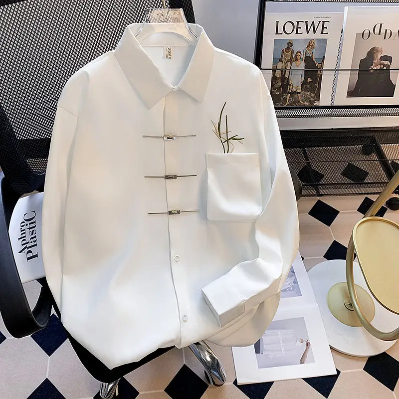 

Spring KPOP Fashion Style Kawaii Slim Fit Ropa Hombre Loose Casual All Match Tops Square Neck Long Sleeve Button Blusa JJ776