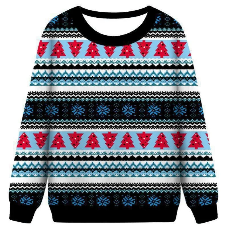 Christmas Tree Snow Pattern Sweatshirts For Men Deer Santa Claus 3D Print Tops Autumn Loose O-Neck Hoodies Long Sleeves Pullover