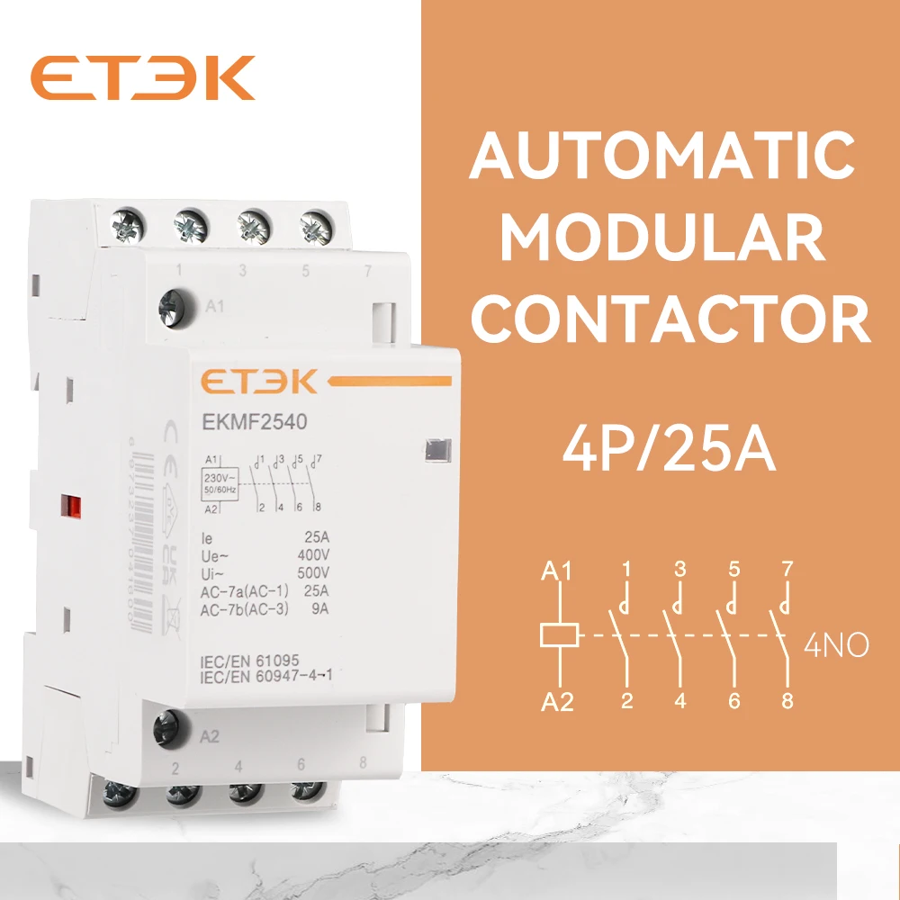 ETEK  Three Phase AC Type  4pole 220V 50Hz Din Rail Household  25A 40A 63A Modular Contactor Switch Controller  EKMF