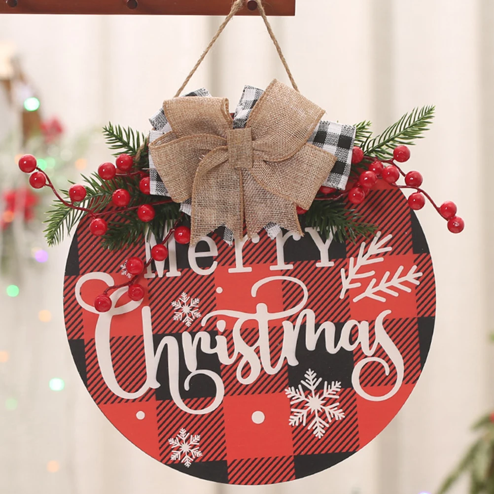 

Red Fruit Door Hanging Merry Christmas Sign Festival Doorplate Wooden Decor Decorate Tag Welcome Board Cloth Adornment