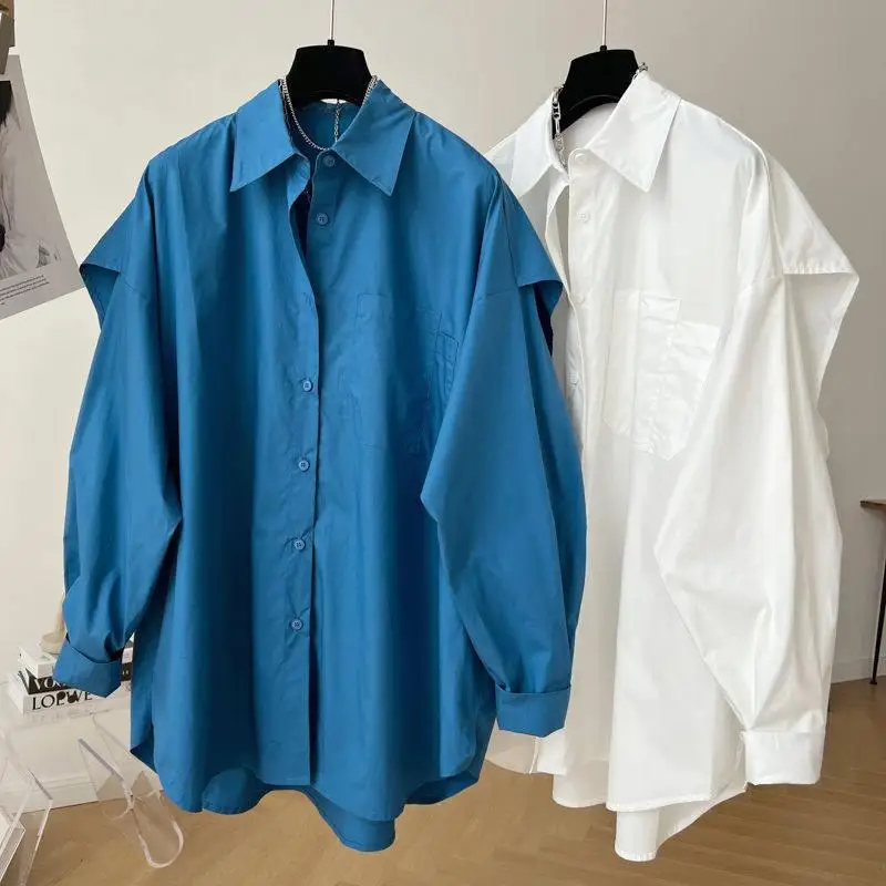 

Laid-back Style Loose Long Sleeve Women's Shirt Spring Summer Windbreaker Fake Two-Piece Outerwear Design Sensation