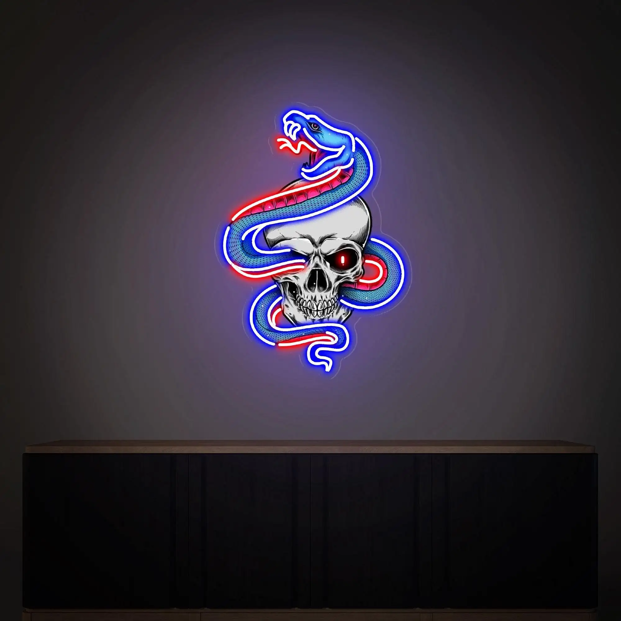 Skull and Snake Neon Sign Wall Art Decor Bar Club Neon Skull Head Wall Hanging UV Print Sign Home Decor Game Room Sign