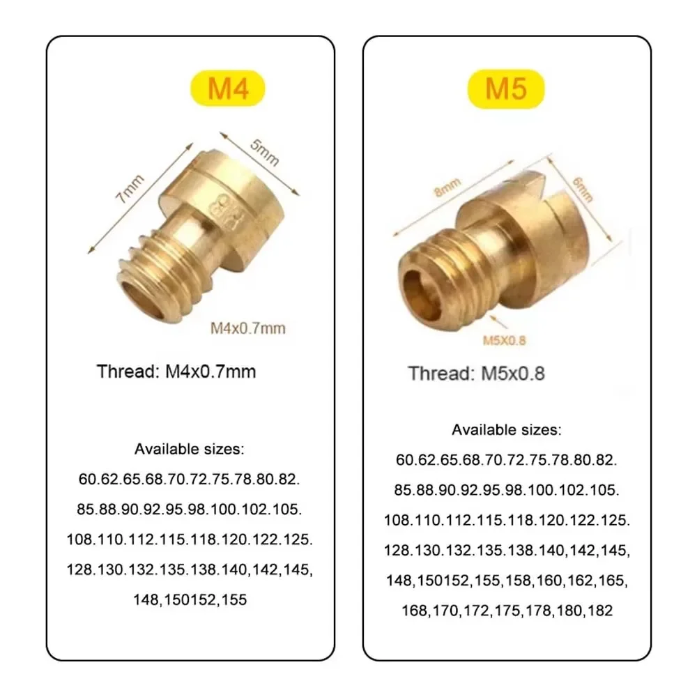 Pack de 10 pièces 4mm 5mm Jet principal M4 M5 pour carburateur GY6 50cc 139QMB PZ19 Keihin OKO KOSO PWK Mikuni Keihin