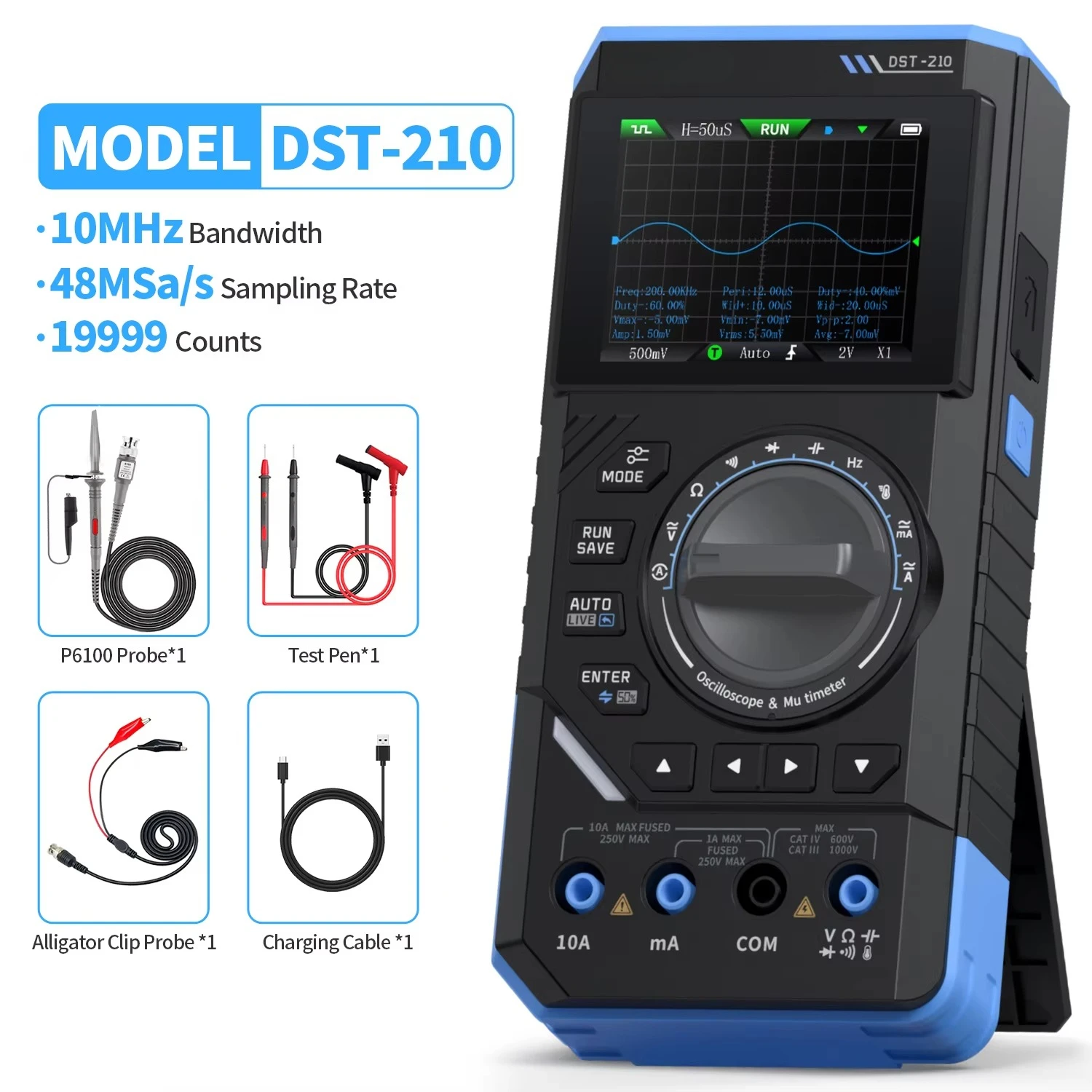 DST-210 DST-201 Latest 3 in 1 Oscilloscope Signal Generator 10MHZ 48MSa/s Multi-function Multimeter