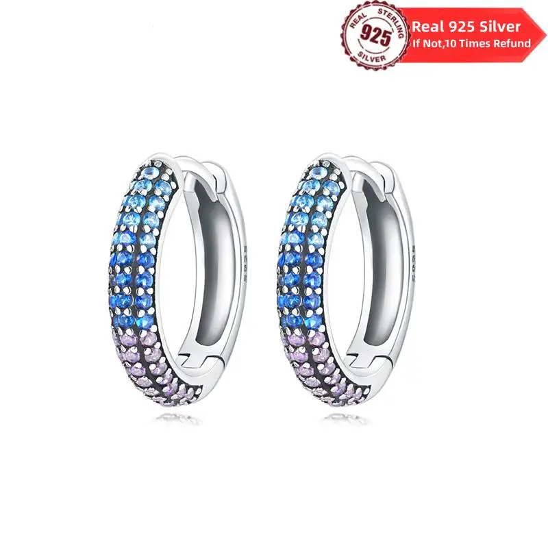 Hot Sale Original 100% 925 Sterling Silver Earrings Colorful Zircon Sparkling Wedding Rose Gold For Women Crystals Jewelry