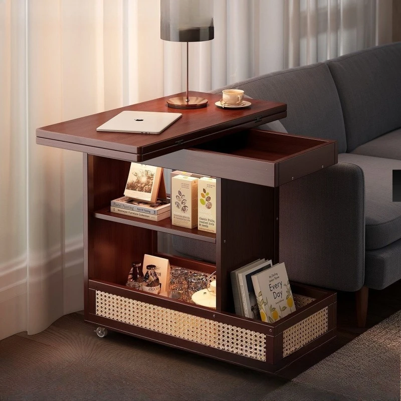 &Coffee table foldable mobile sofa side cabinet small apartment rack