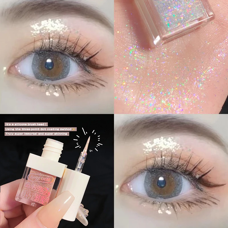 Feiner, glitzernder, flüssiger Lidschatten, superglänzende Augenecke, aufhellendes Highlight, kein Make-up-Look, seidig glatt, langanhaltender Glitzer-Lyin
