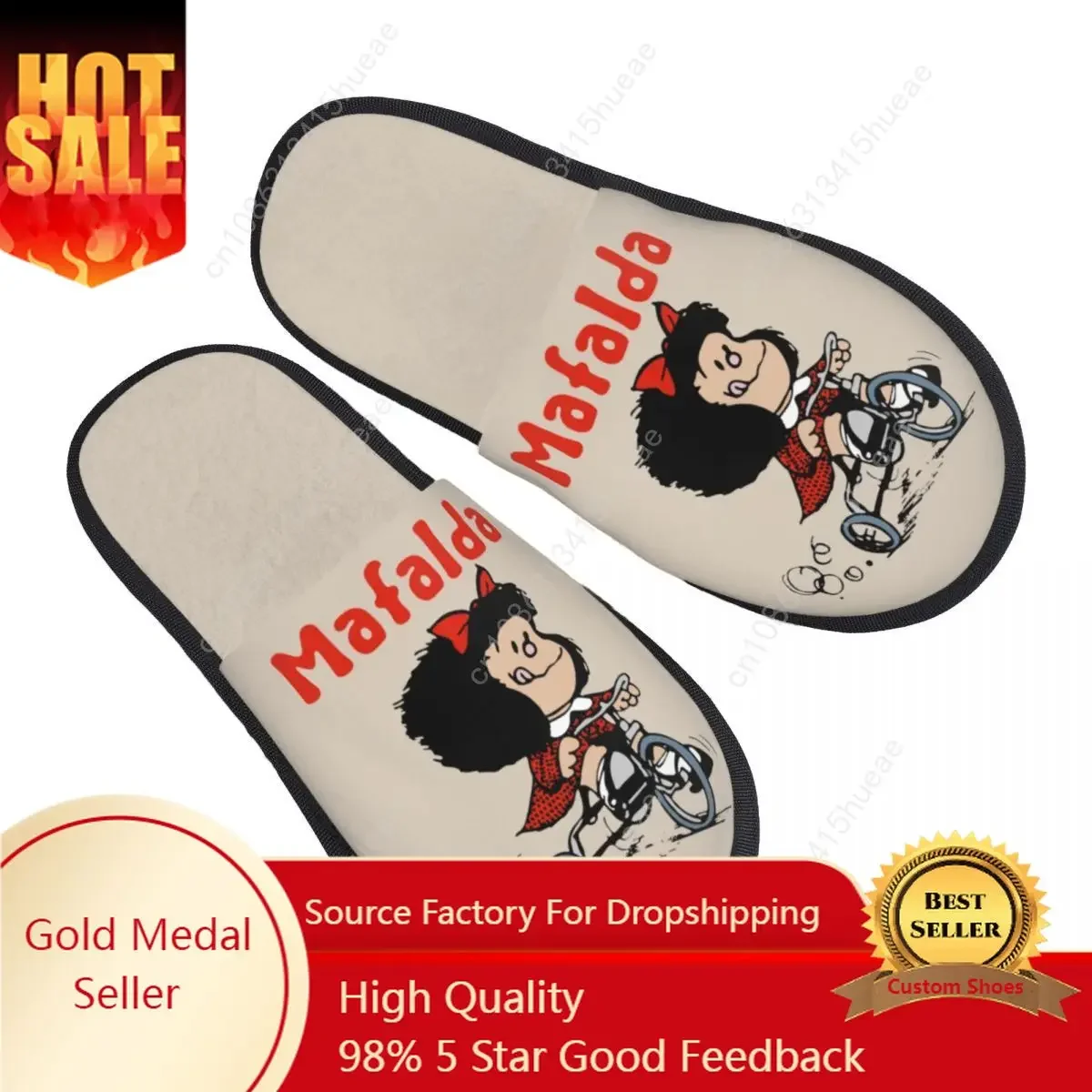 Custom Bicycle 3 Wheels Mafalda Memory Foam Slippers Women Cozy Warm Quino Manga Cartoon House Slippers